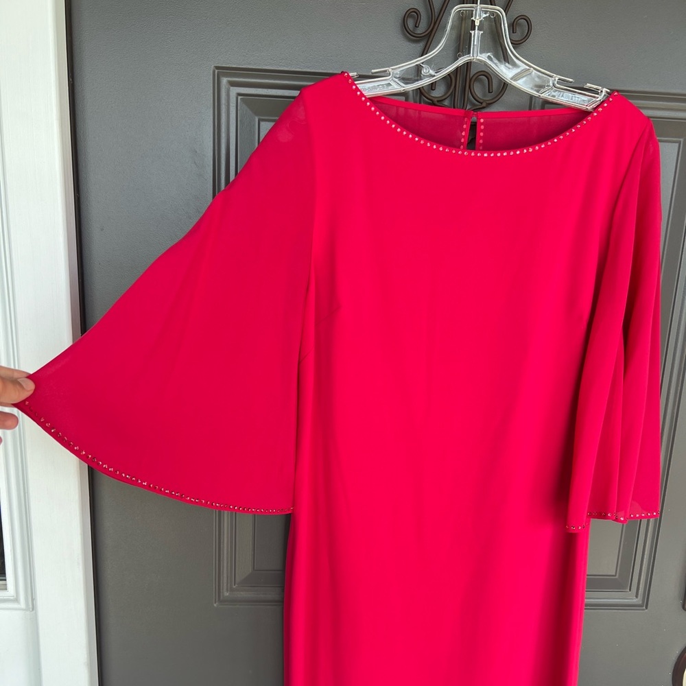 ST. JOHN evening dress maxi flutter sleeve cape cady solid pink valentine size 6 - Picture 6 of 14